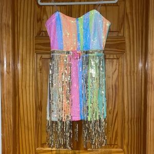Blue B Collection Rainbow Sequin Belted Dress